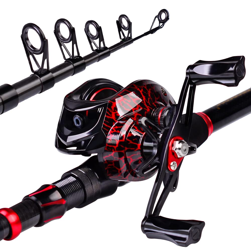 Canna da pesca e mulinello Combo, canna da pesca telescopica in fibra di carbonio da 2,1 m con mulinello da spinning/baitcasting, set di attrezzatura da pesca in acqua salata d'acqua dolce ghiaccio