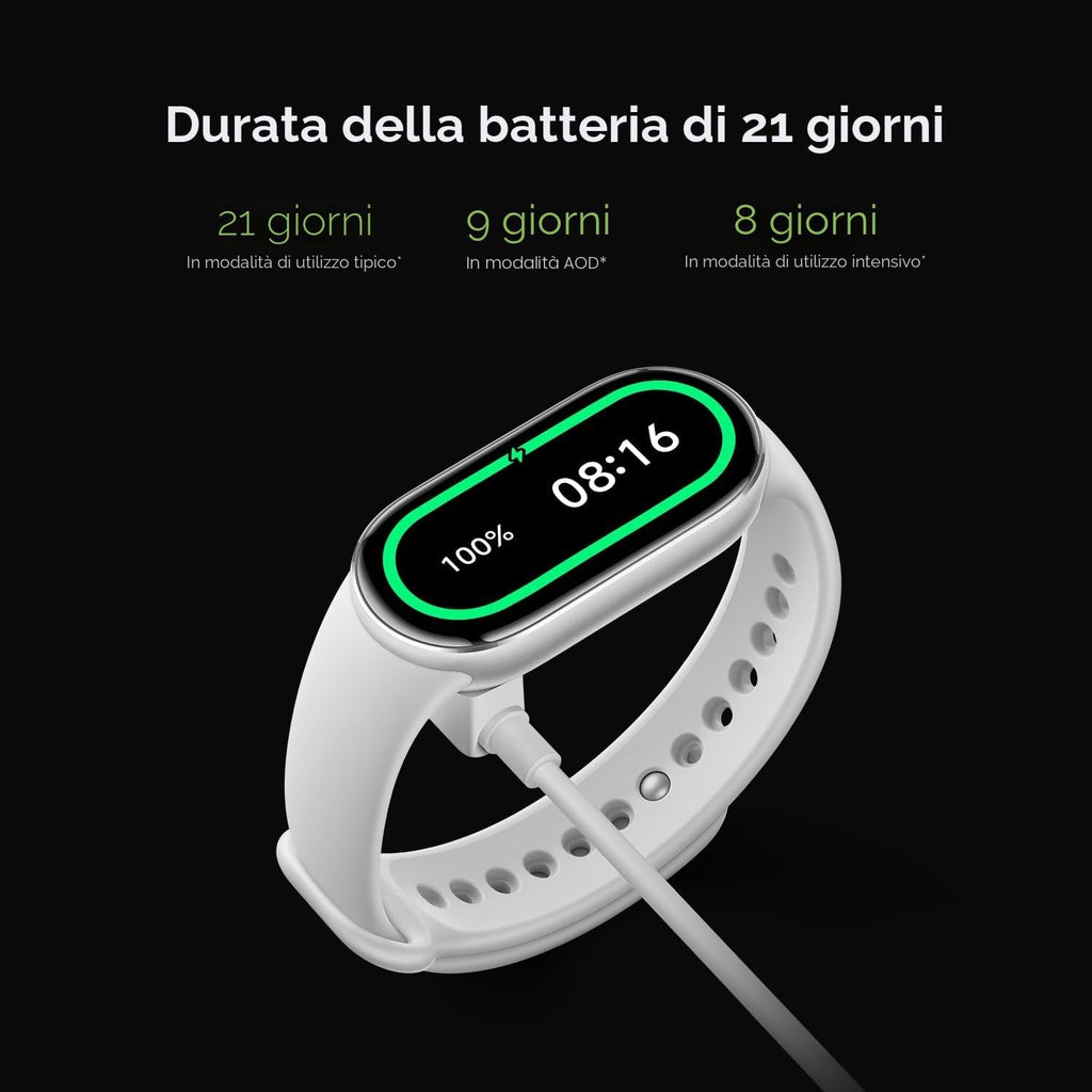 Xiaomi Smart Band 10 (Fitness Tracker), 1.72" AMOLED display, multimateriale, autonomia 21gg, ricarica rapida,150+sport, monitoraggio benessere e sonno, HyperOS 2.0, resistente 5ATM, Compass, Argento