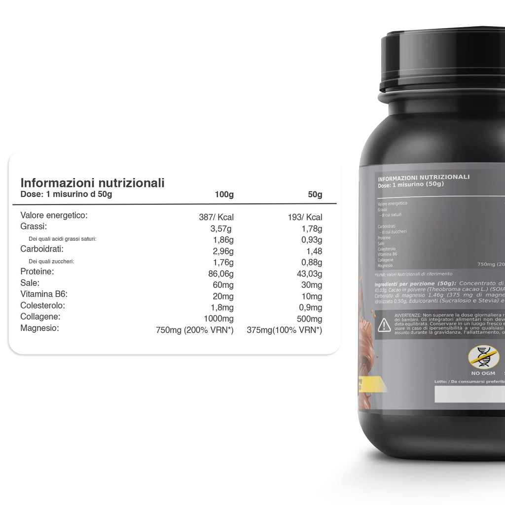 Whey Protein | Proteina Whey pura con Collagene + Magnesio | Migliora i tuoi allenamenti | Protegge e aumenta la massa muscolare | 1000g di proteina (Cioccolato)