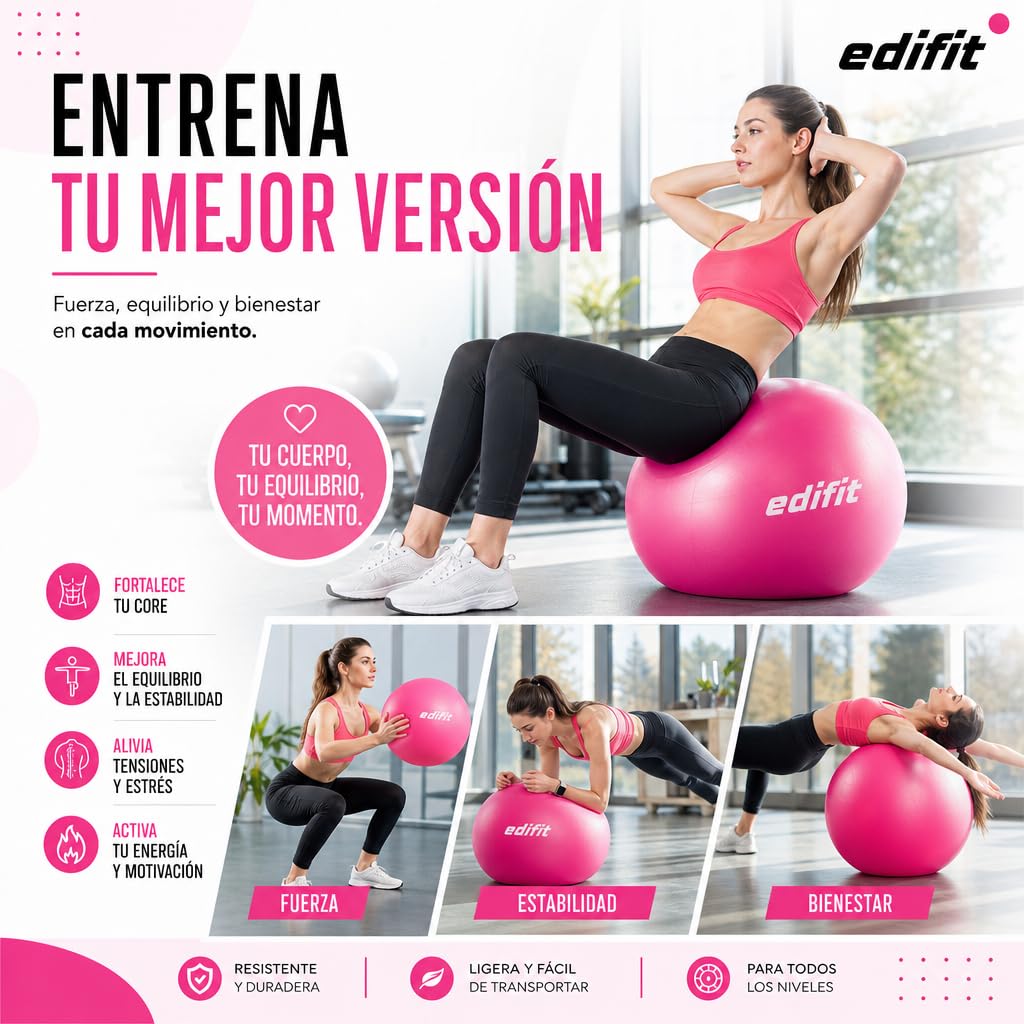 EDIFIT Palla Fitness, Pilates Attrezzi Casa, Incluso il Gonfiatore, Fitball, Yoga Accessori, Palla Gravidanza, Ginnastica Ritmica