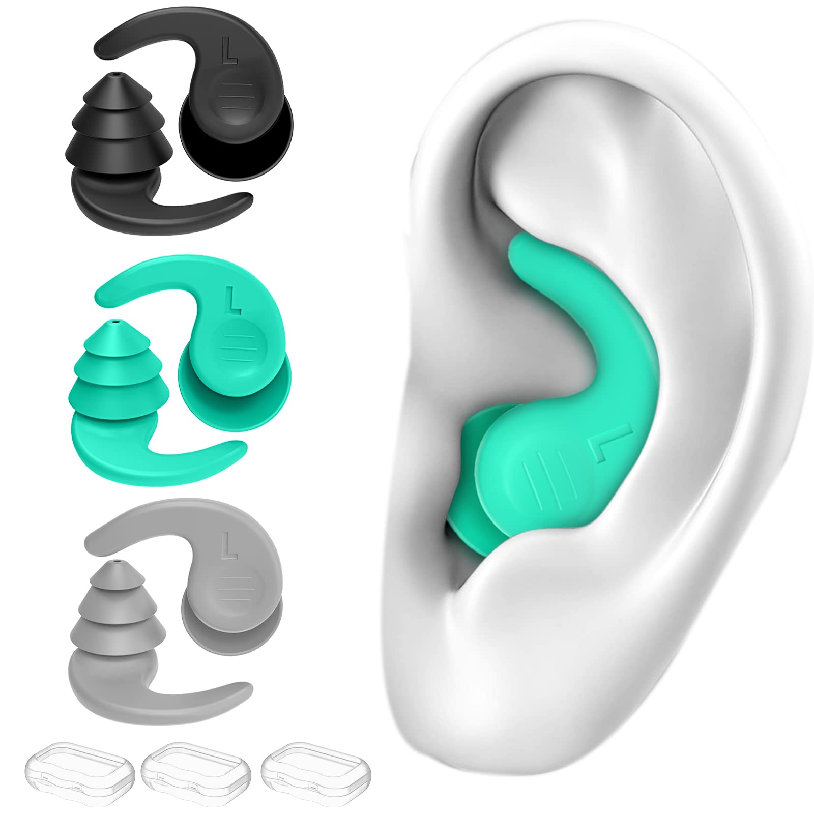 Tappi per le Orecchie da Nuoto per Adulti, 4 Paia Tappi Auricolari Impermeabili Riutilizzabili in Silicone con Cavo Rimovibile, Perfetti per Nuoto, Doccia, Surf e Altri Sport Acquatici