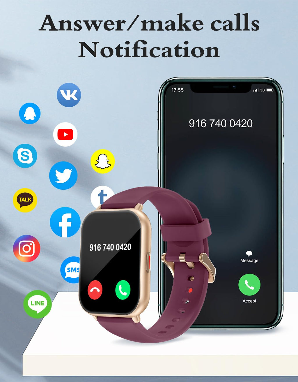 RUIMEN Smartwatch Donna Chiamate Bluetooth Musica Orologio Sportive Contapassi da Polso Cardiofrequenzimetro Saturazione Ossigeno Fitness Tracker Ciclo Mestruale Controllo Sonno per Android iOS Rosa