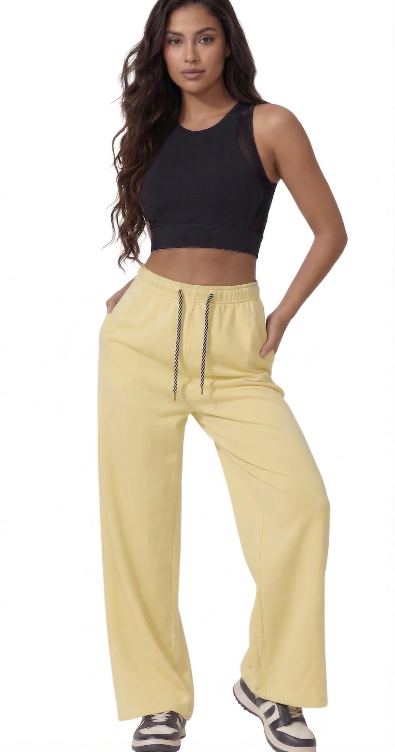 Pantaloni Tuta Donna Larghi Vita Alta con Tasche Pantaloni Sportivi Leggeri e Comodi Jogging Casual Fitness Palestra