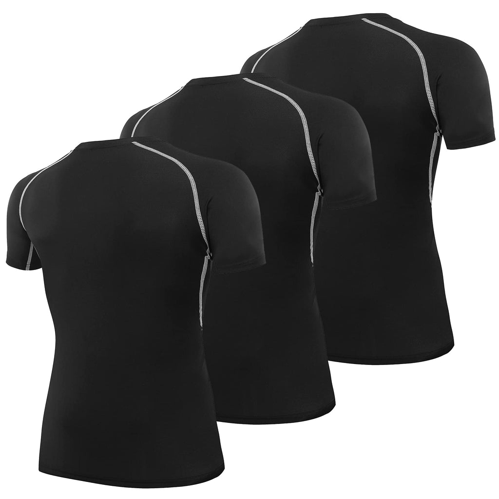 AMZSPORT Maglietta a Compressione da Uomo, a Maniche Corte, Funzionale, Cool Dry, per Allenamento e Corsa