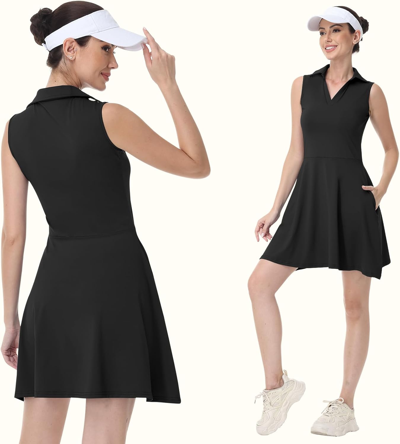 Bezioner Vestito Tennis Donna Vestito Polo con Pantaloncini Vita Alta Abiti da Golf con Tasche Senza Maniche Abito Sportivo