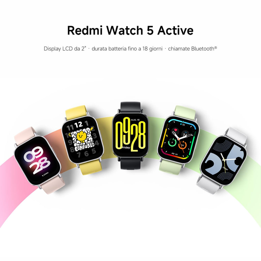 XIAOMI Redmi Watch 5 Active, Smartwatch con display LCD 2", Chiamate Bluetooth, Autonomia 18 giorni, Resistenza Acqua 5ATM, Monitoraggio Frequenza Cardiaca e SpO2, 140+ modalità Fitness, Nero