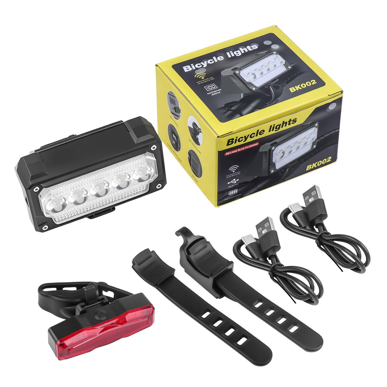 Luci Bici Ricaricabili USB,Luci Bicicletta LED Potenti Super Luminoso 2000 Lumens Luce Bici Anteriore e Posteriore ，Impermeabile IPX5 Set di luci per Bicicletta per Strada e Montagna