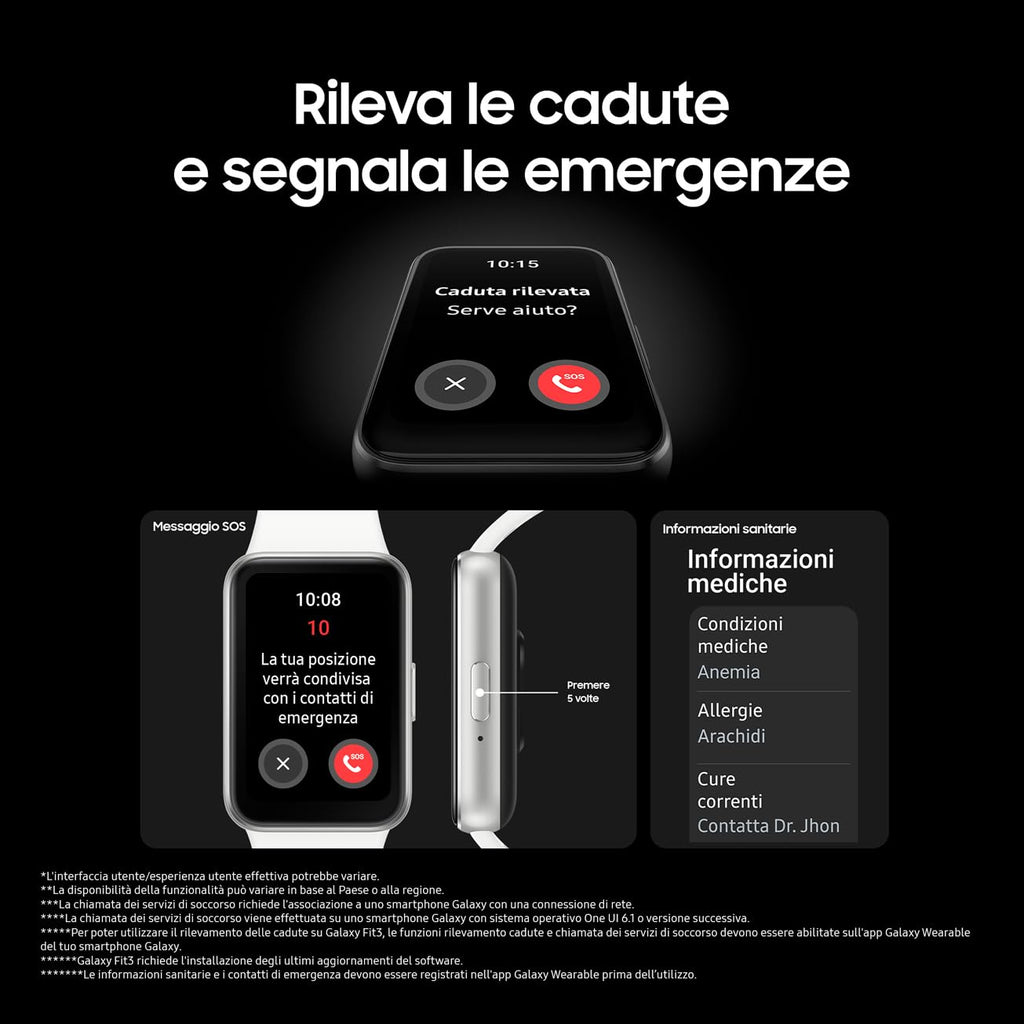 Samsung Galaxy Fit3 fitness band, batteria a lunga durata, rilevamento cadute/SOS, barometro, IP68, monitoraggio sonno, oltre 100 esercizi, gestione notifiche/musica, Gray [Versione italiana]