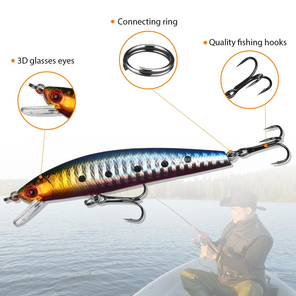 Vicloon Esche da Pesca, Esche Artificiali da Pesca Contiene Crankbaits, Stickbait, Vermi, Ganci Singolo, Pinze, ECC