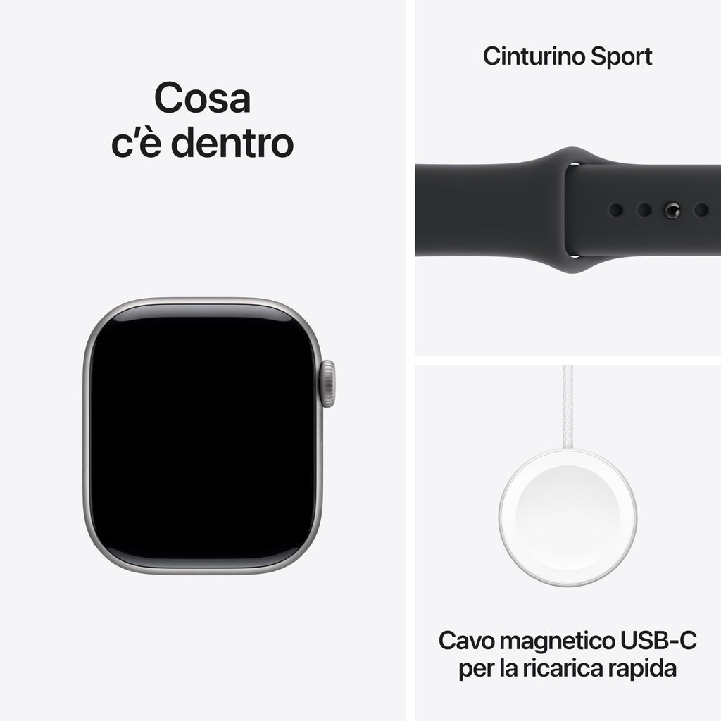 Apple Watch Series 11 GPS, Cassa 46 mm in alluminio Jet Black con Cinturino Sport nero - M/L