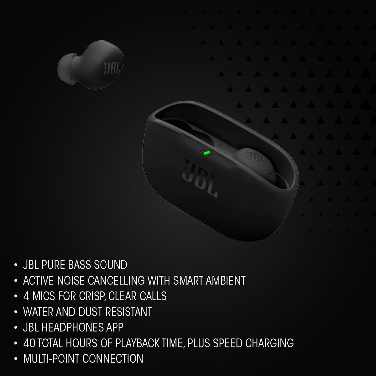 JBL Wave Beam 2, Auricolari Wireless con Cancellazione del Rumore, Nero | Bluetooth 5.3, 40 Ore di Autonomia, Suono JBL Pure Bass, Smart Ambient, Connessione Multipoint, Design Chiuso a Stick