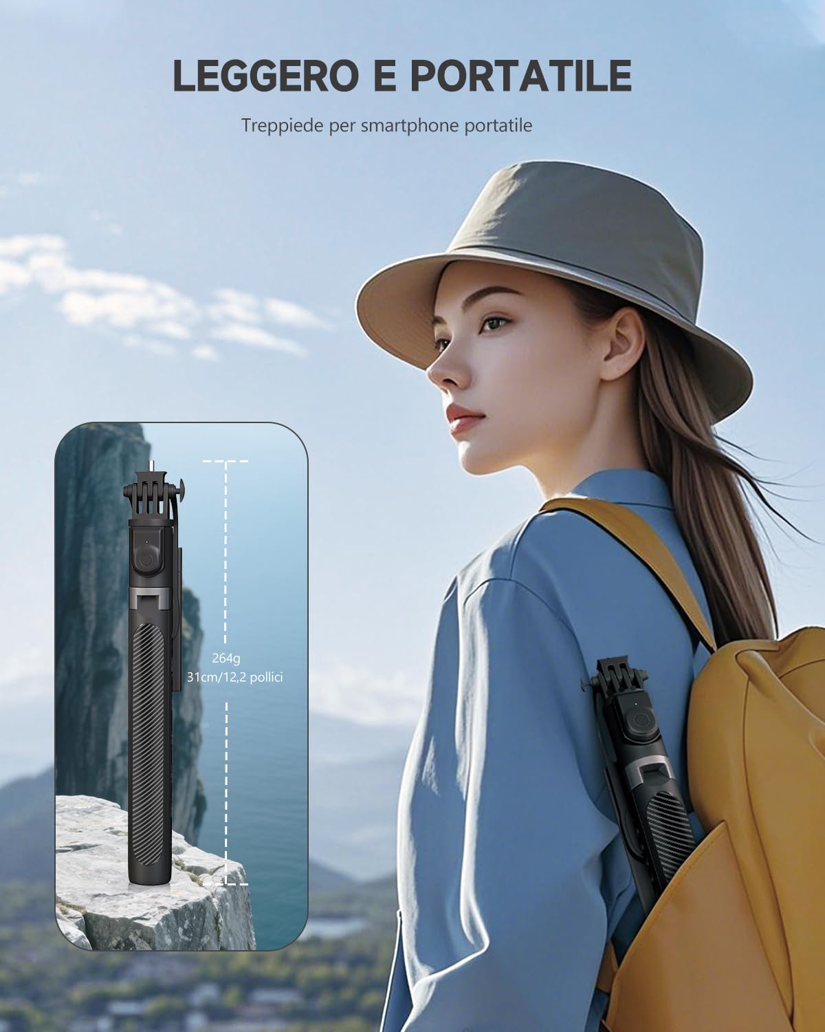 180cm Treppiede Smartphone, Bastone Selfie con Telecomando Wireless, Treppiede Portatile Estensibile per Smartphone Supporto Telefono Compatibile con iPhone/Samsung/GoPro/Camera