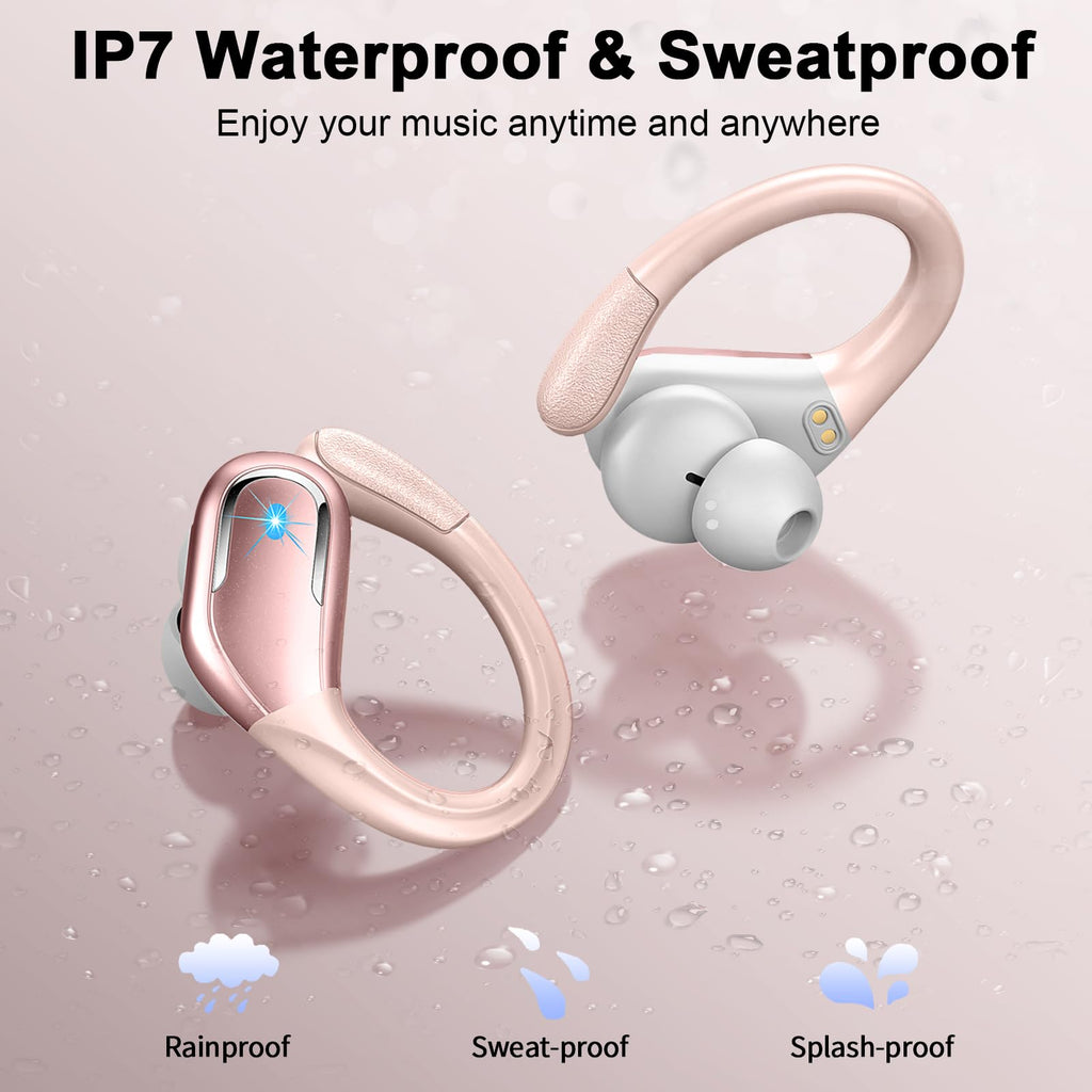 Cuffie Bluetooth 5.4 Sport, Auricolari Bluetooth 75 Ore HiFi Stereo,Cuffie Wireless Impermeabili IPX8,4 ENC Cancellazione Rumore Mic,Con Display a LED, Headphones Per Corsa e Sport Estremi, USB-C