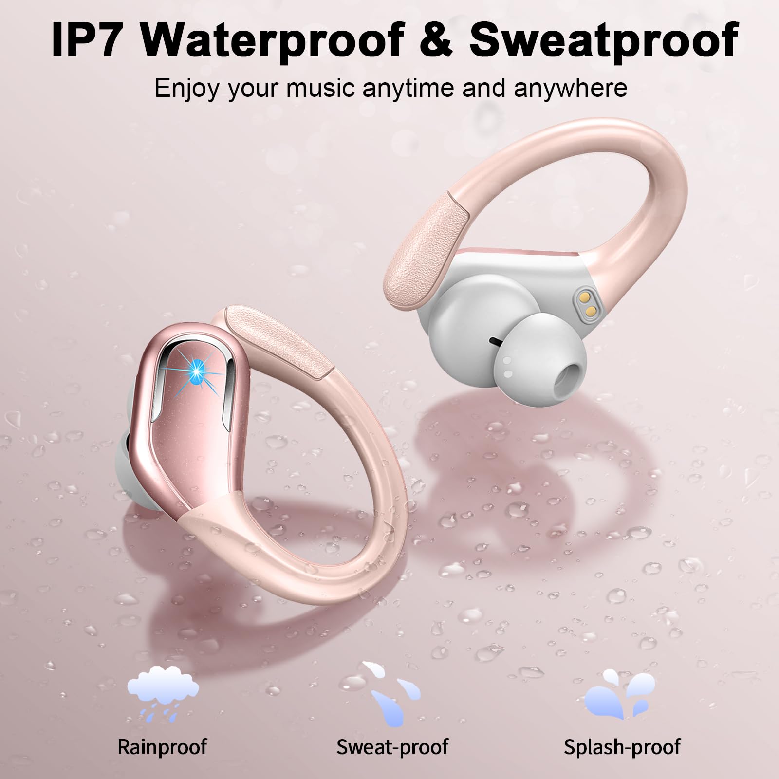 Cuffie Bluetooth 5.4 Sport, Auricolari Bluetooth 75 Ore HiFi Stereo,Cuffie Wireless Impermeabili IPX8,4 ENC Cancellazione Rumore Mic,Con Display a LED, Headphones Per Corsa e Sport Estremi, USB-C