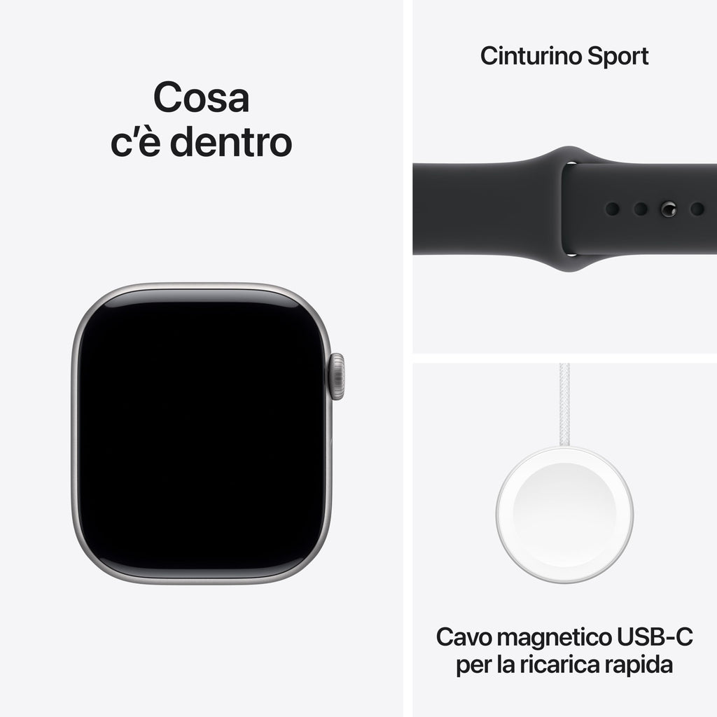 Apple Watch Series 11 GPS, Cassa 46 mm in alluminio Jet Black con Cinturino Sport nero - M/L