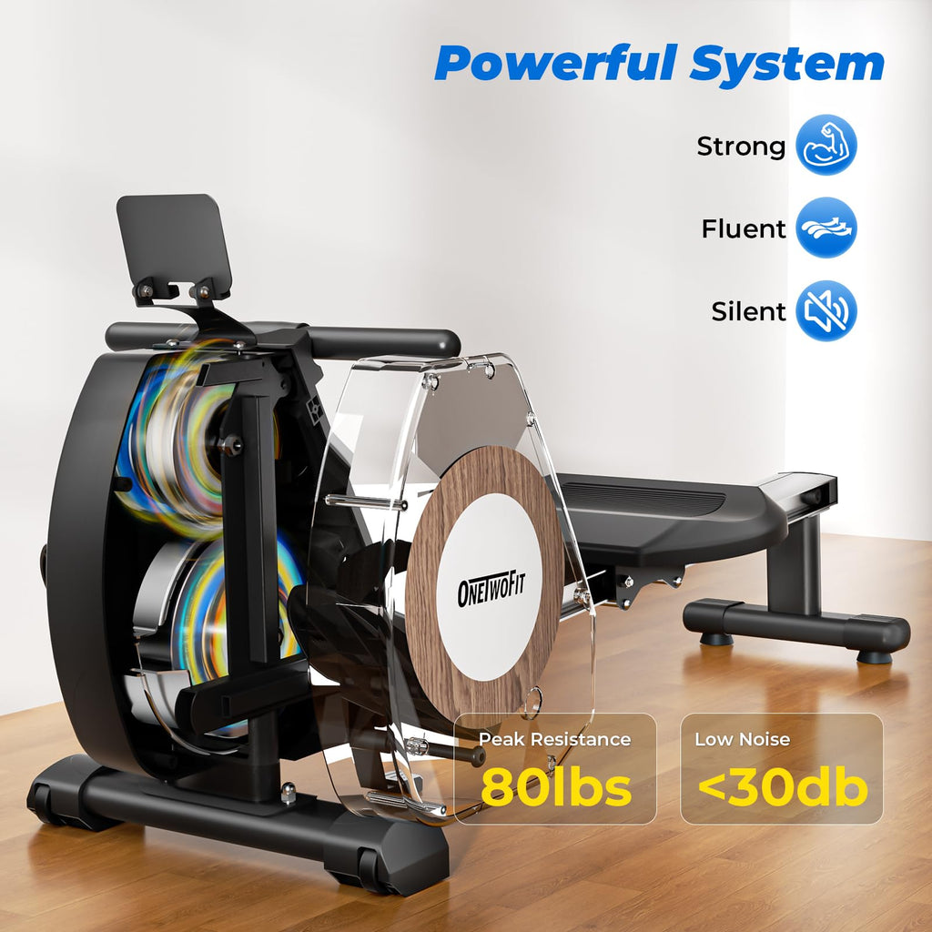 ONETWOFIT Rameur Magnétique, Pliable Silencieux Rameur Fitness À Domicile, 16 Niveaux De Résistance Capacité De 160 Kg Avec Application