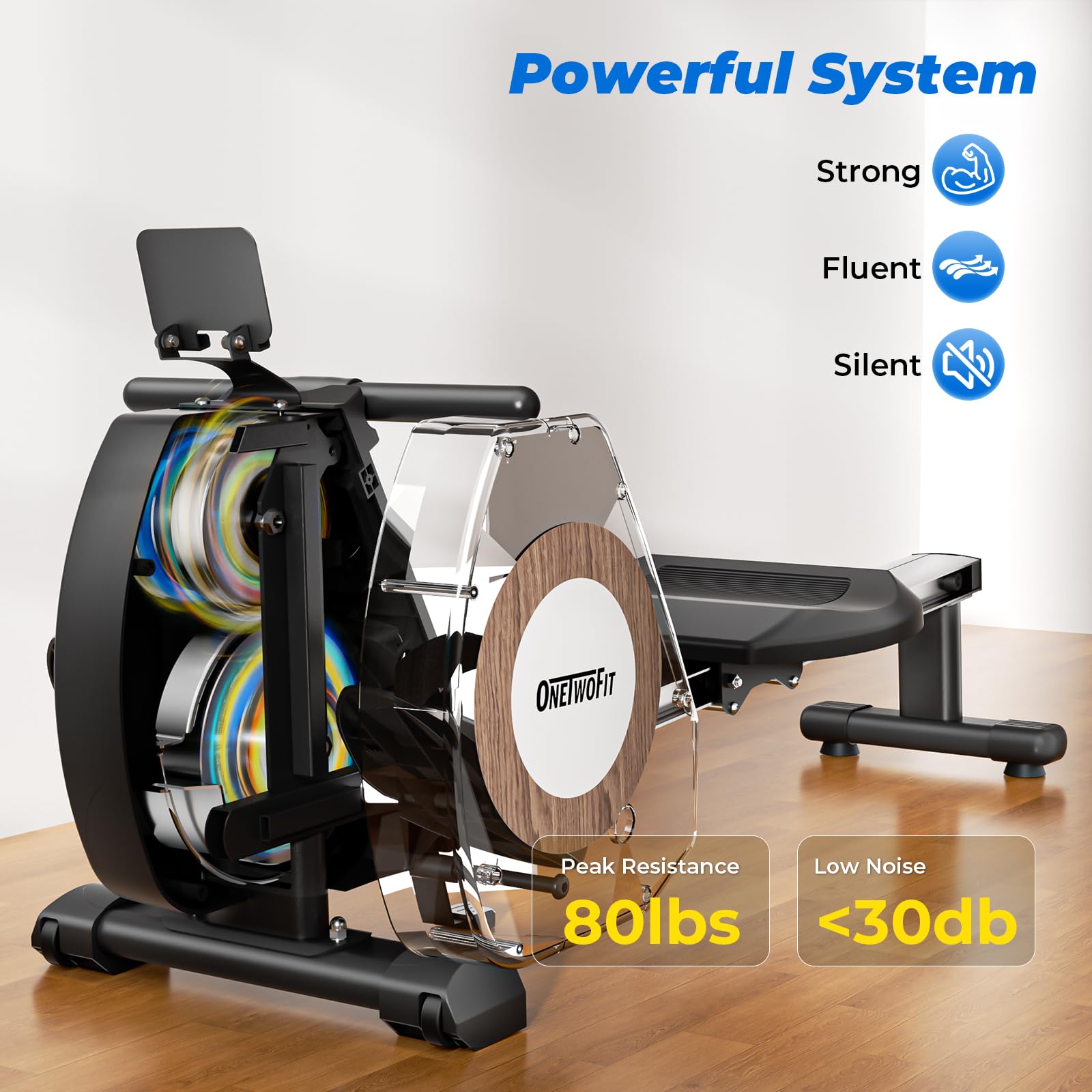 ONETWOFIT Rameur Magnétique, Pliable Silencieux Rameur Fitness À Domicile, 16 Niveaux De Résistance Capacité De 160 Kg Avec Application