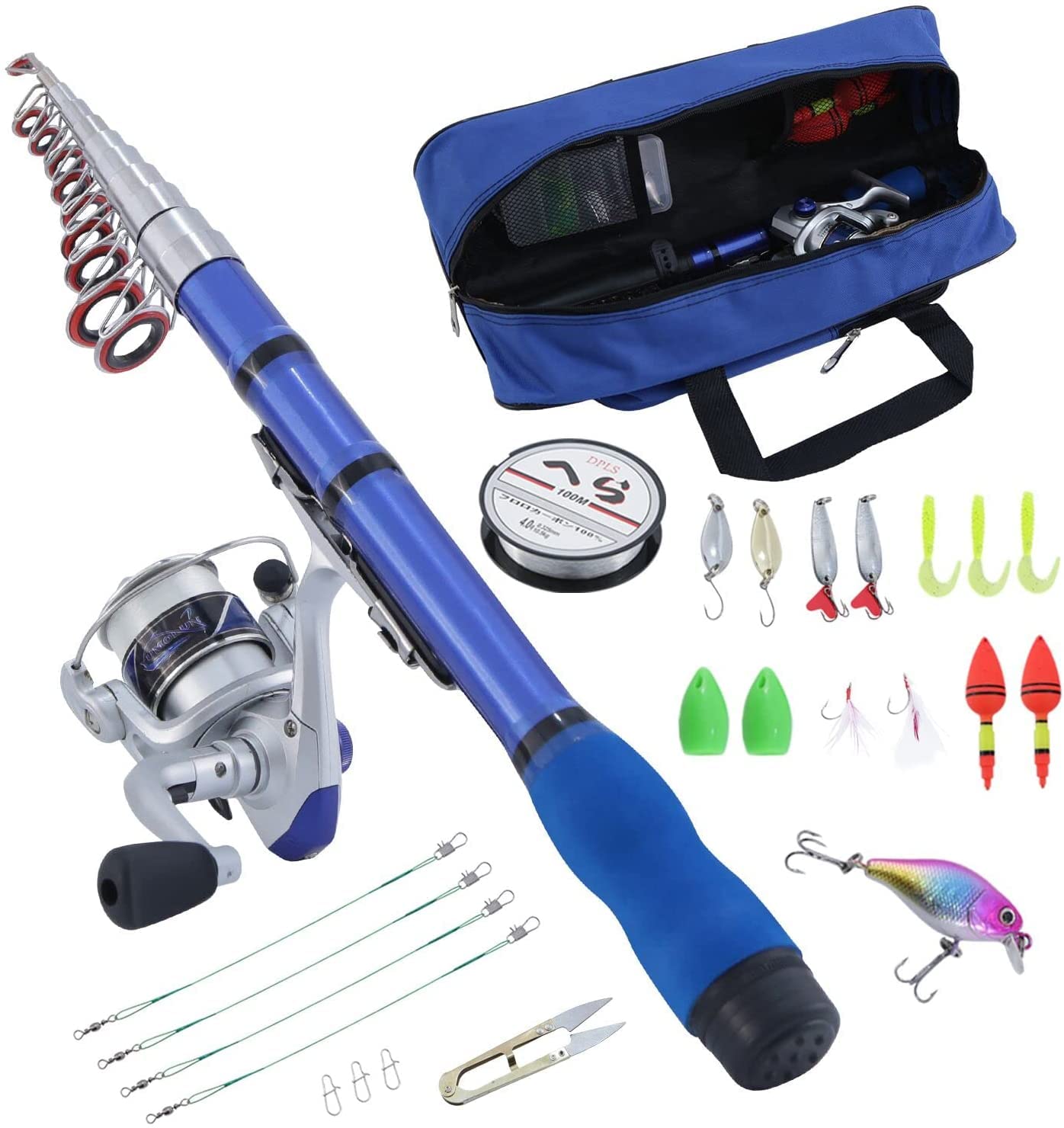 Mini Mulinello da Spinning e Canna Combo Mano Portatile Telescopica Fibra di Carbonio Dura al 99% Mare Canna da Pesca e Mulinello Esche Artificiali Lenza