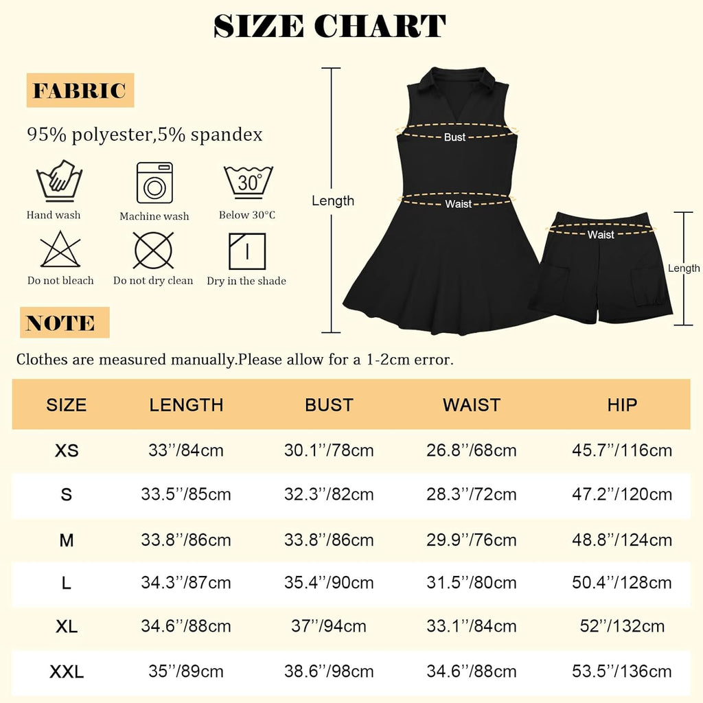 Bezioner Vestito Tennis Donna Vestito Polo con Pantaloncini Vita Alta Abiti da Golf con Tasche Senza Maniche Abito Sportivo