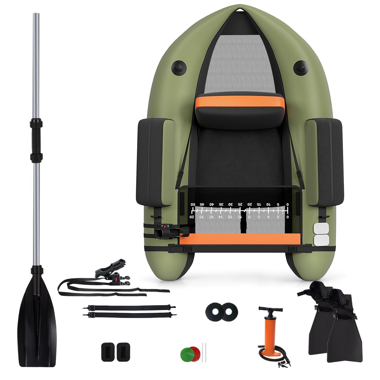 HOMASIS Gommone da Pesca per Adulti, Gommone Gonfiabile con Pinne in PP e Pagaia in Alluminio, Canotto da Pesca con Attrezzatura Completa, Portata 160 kg, 136 x 105 x 54 cm