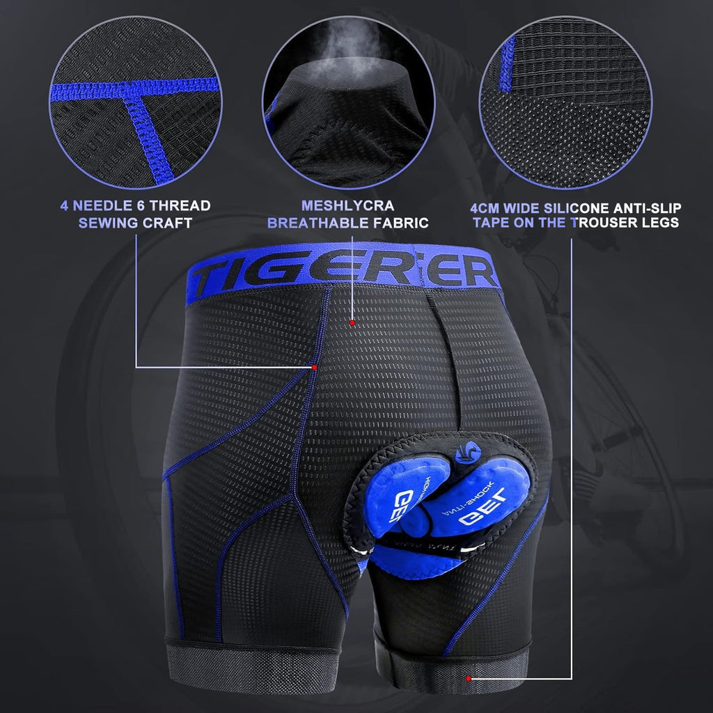 X-TIGER Cuissard cycliste homme avec rembourrage gel 5D respirant sous-vêtement caleçon de cyclisme pour vélo