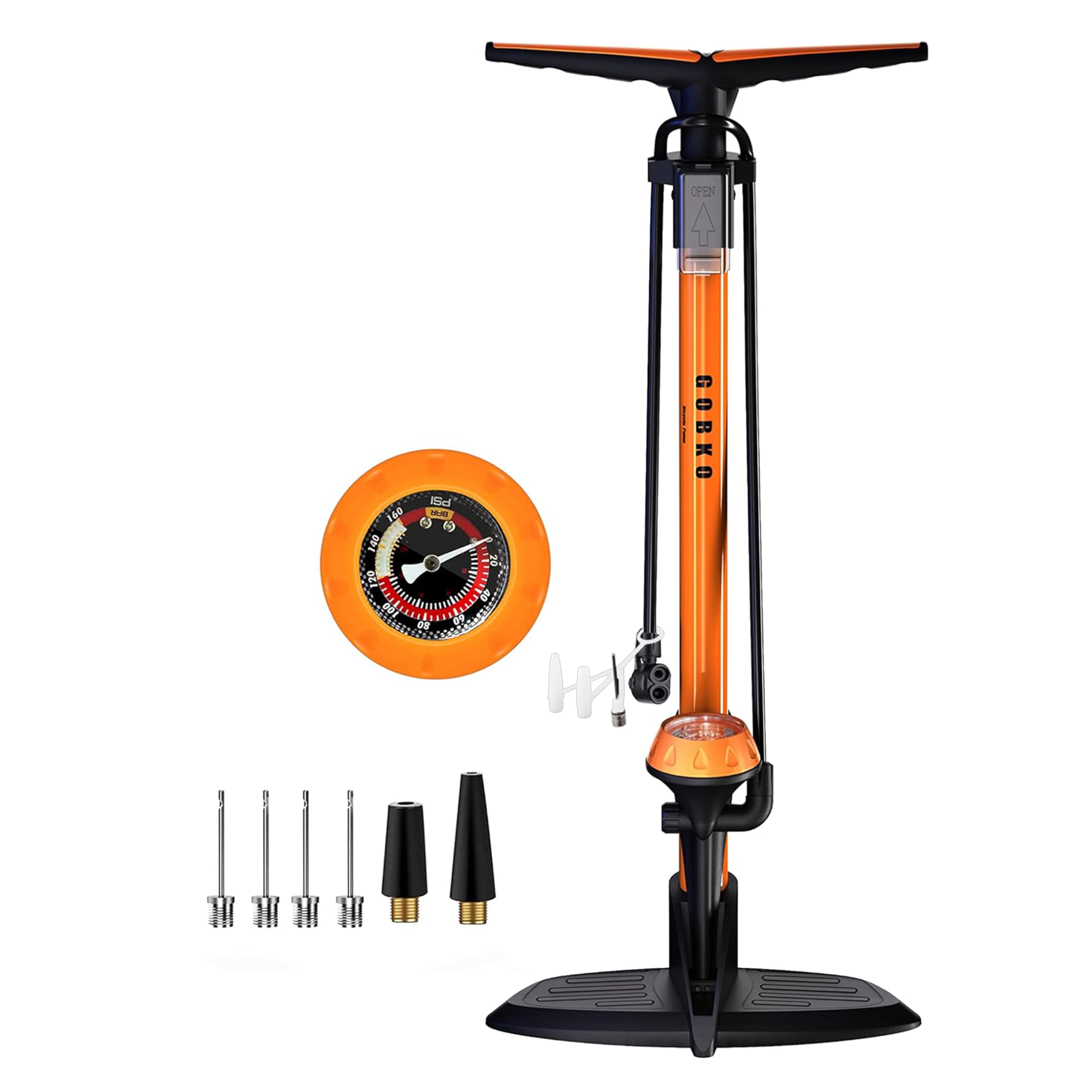 Pompa da pavimento per bici, pompa da bicicletta da pavimento con pompe per biciclette Presta & Schrader Valvole Pompa ad alta pressione portatile multiuso da 160 psi per bici e palloni