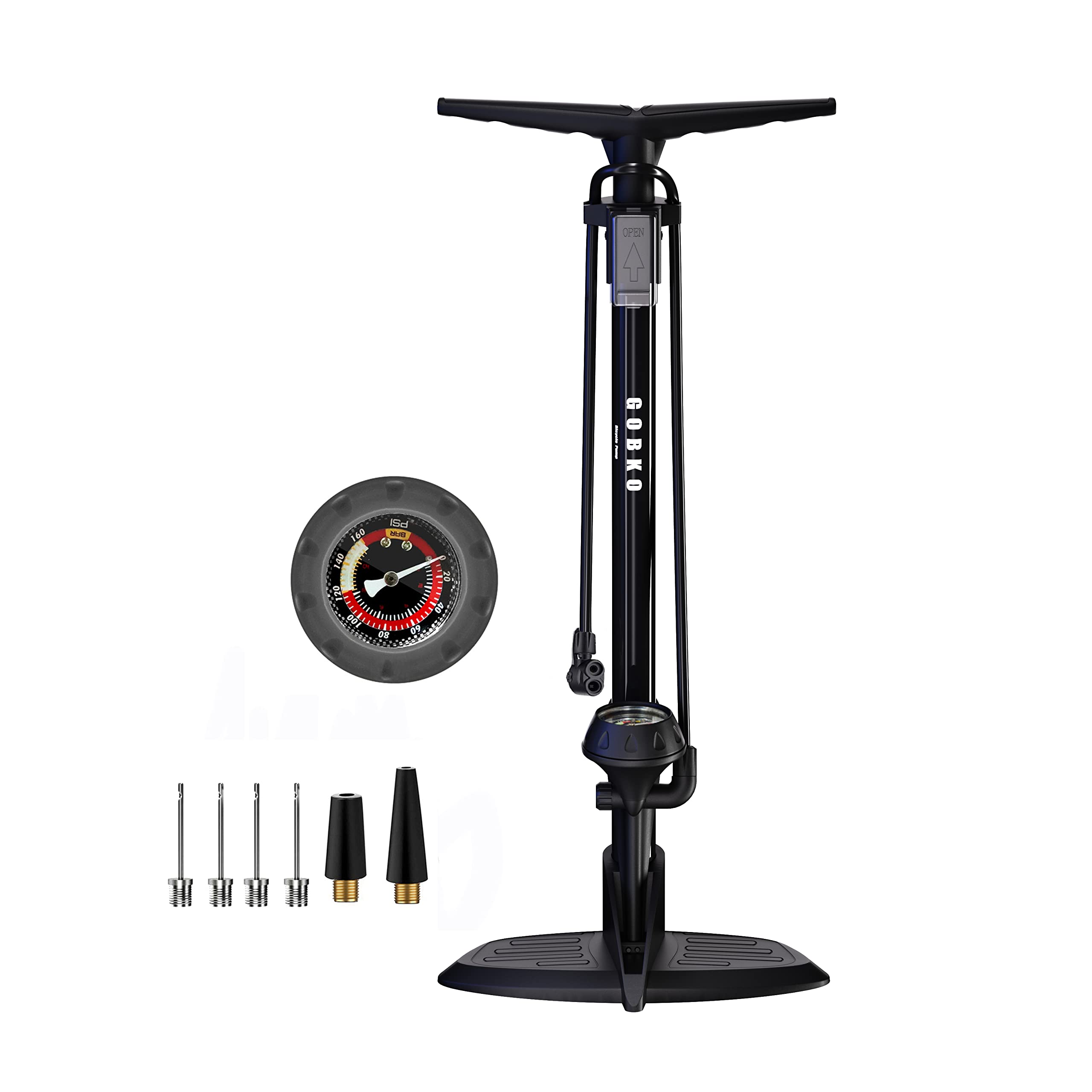 Pompa da pavimento per bici, pompa da bicicletta da pavimento con pompe per biciclette Presta & Schrader Valvole Pompa ad alta pressione portatile multiuso da 160 psi per bici e palloni