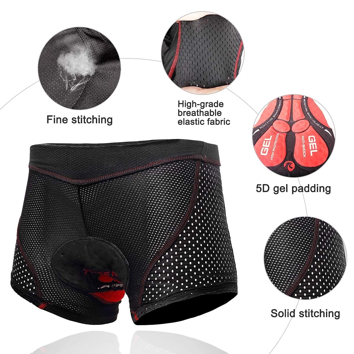 X-TIGER Cuissard cycliste homme avec rembourrage gel 5D respirant sous-vêtement caleçon de cyclisme pour vélo