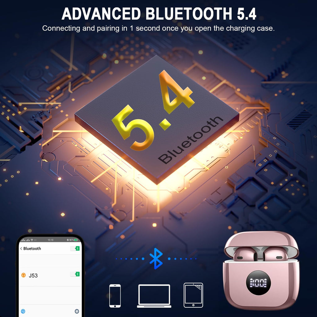 2026 Cuffie Bluetooth Auricolari Bluetooth 5.4, Cuffie Wireless con 4 ENC Cancellazione Rumore Mic, Cuffie in Ear 40 Ore di Riproduzione, Cuffie Senza Filo HiFi Stereo IP7 Impermeabili per iOS/Android