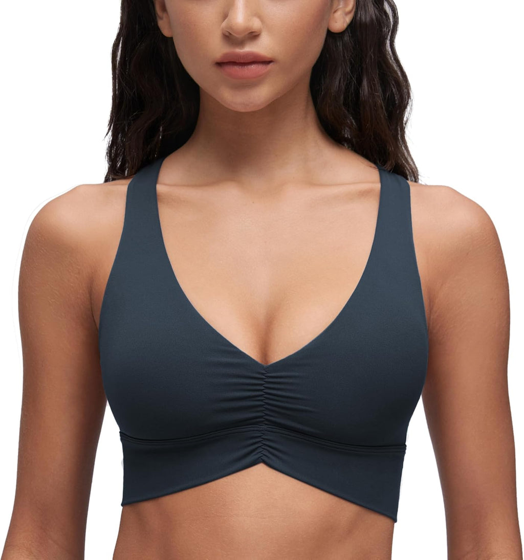 CRZ YOGA Butterluxe Donna Increspato Sport Reggiseni Collo a V Incrocio Schiena Yoga Canotta Tops