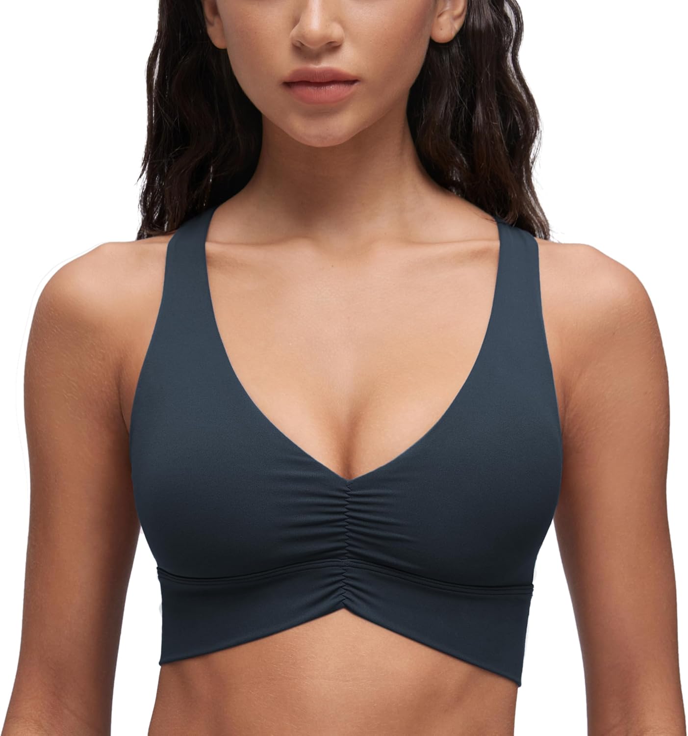 CRZ YOGA Butterluxe Donna Increspato Sport Reggiseni Collo a V Incrocio Schiena Yoga Canotta Tops