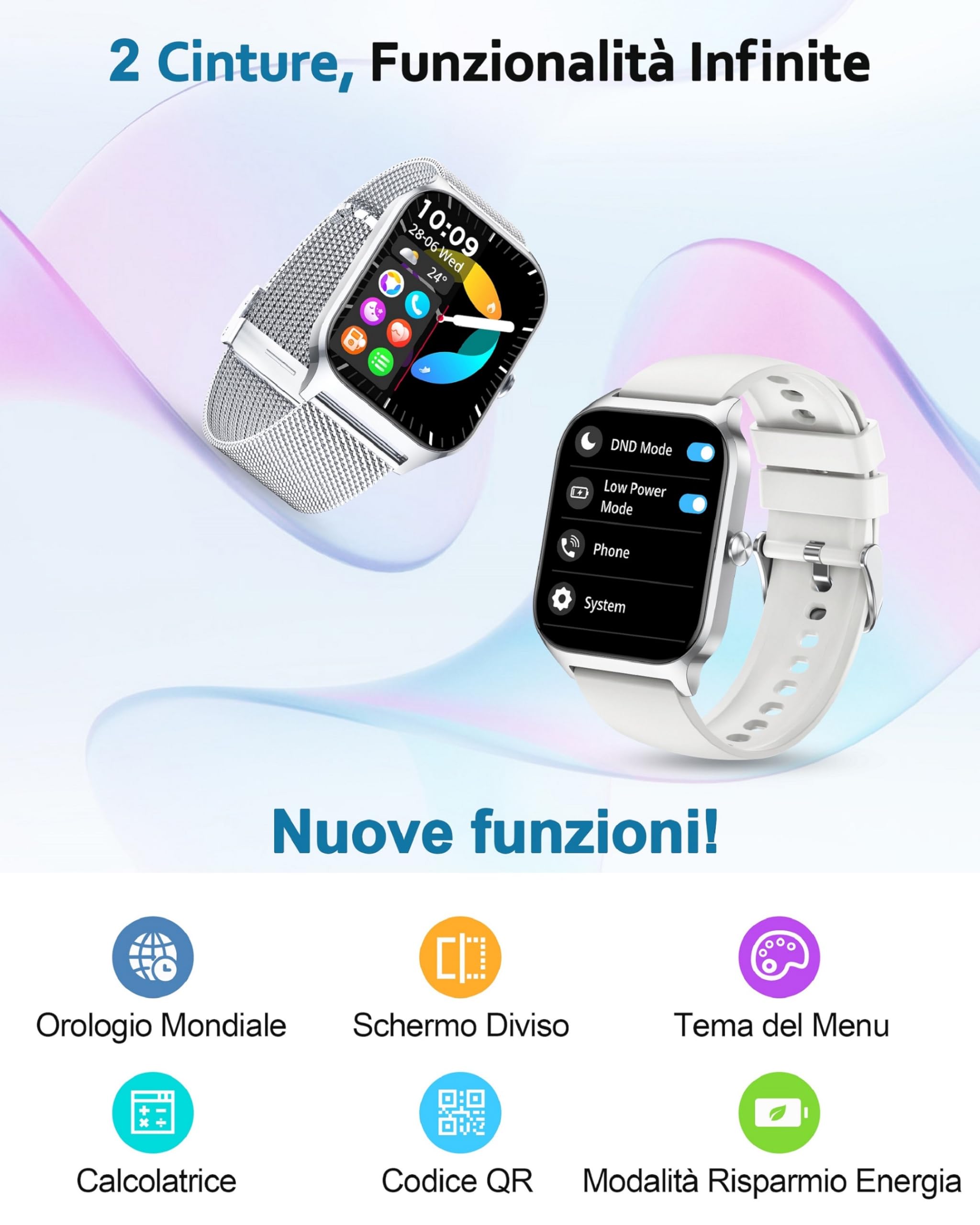 Popglory Smartwatch Uomo Donna Chiamate e Whatsapp, AI Orologio Contapassi 100+ Sports, Assistente, Salute 24/7, Pressione Sanguigna, Cardiofrequenzimetro, SpO2 Sonno, 2 Cinturini per Android iOS