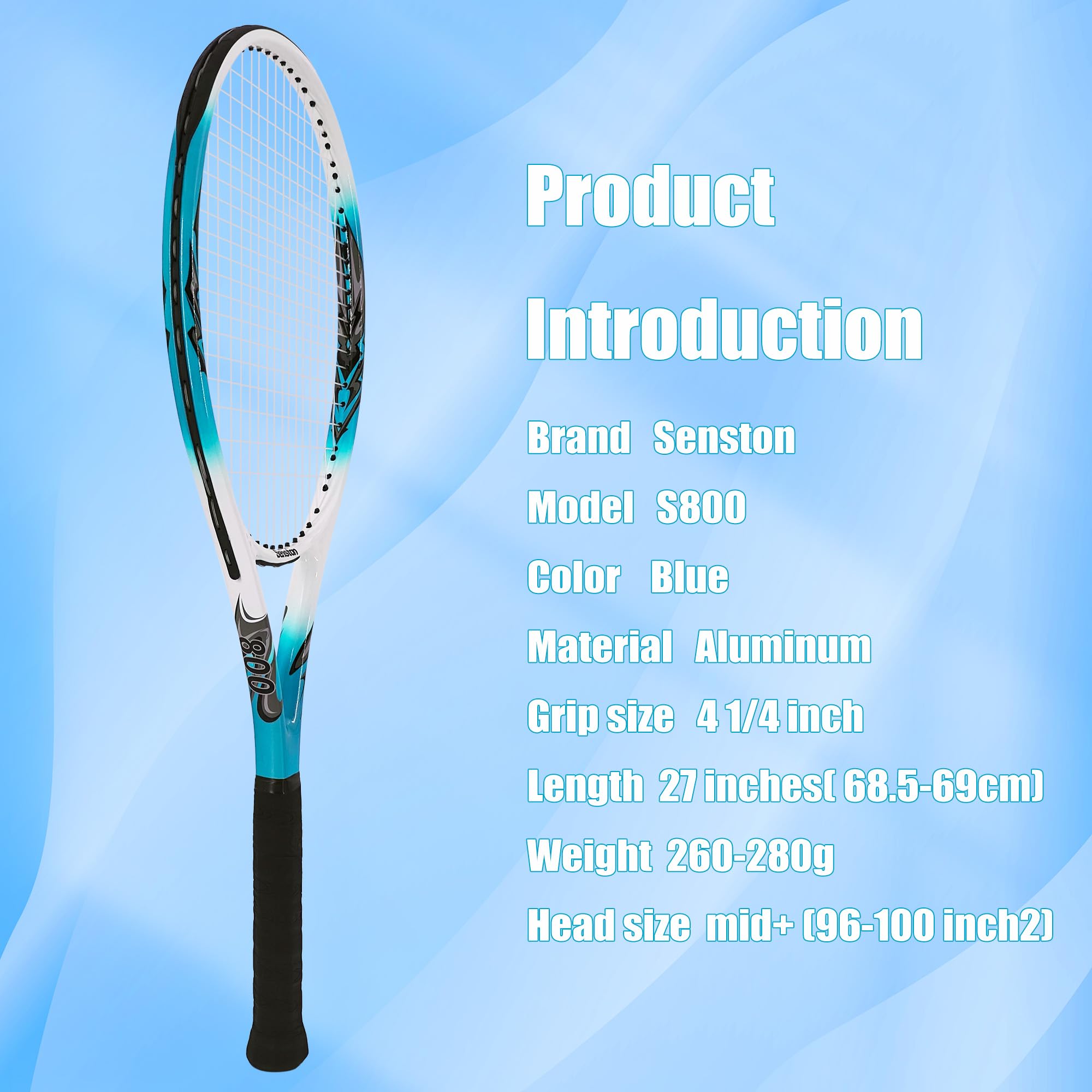 Senston Racchetta da Tennis da 27'', Racchette Tennis con Borsa, Grip da Tennis, Smorzatore di Vibrazioni, Presa e Controllo Eccellenti