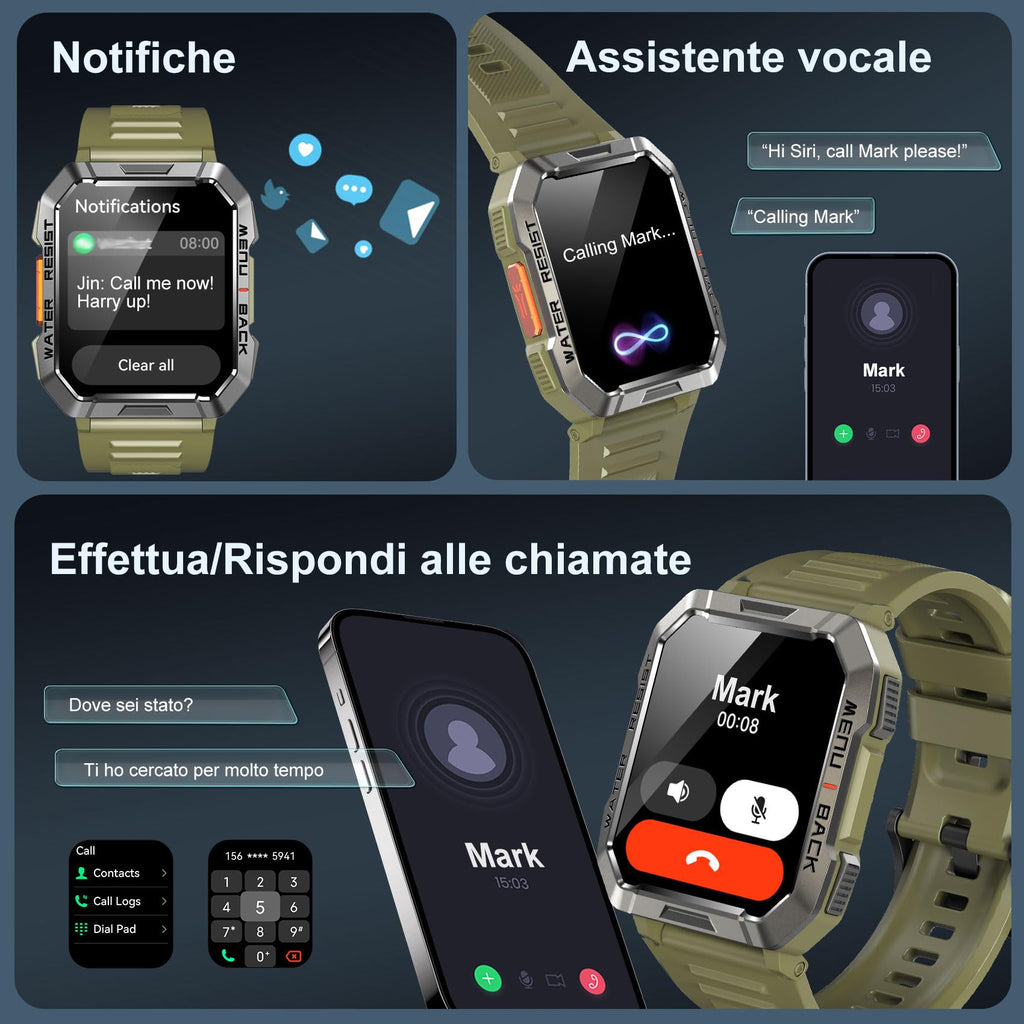 Blackview Smartwatch Uomo, Orologio Intelligente Fitness con Chiamate Bluetooth, 2.01" Militari Smart Watch Tracker 100+ Modalità Sportive/Cardiofrequenzimetro/SpO2/Torcia/Bussola per Android iOS