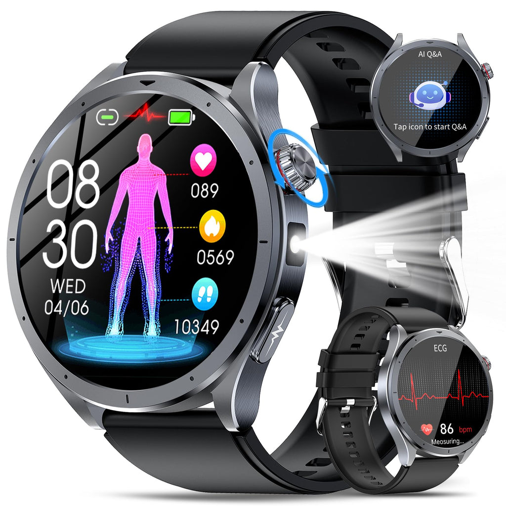 YUPENG 2026 Nuovo AI Smartwatch Uomo ChatGPT ECG/HRV/Lipidi/Acido Urico/BMI, 1.53" Orologio Fitness Chiamate/Torcia, 24H Pressione Sanguigna/Sonno/Temperatura/Cardiofrequenzimetro/SOS, Android iOS