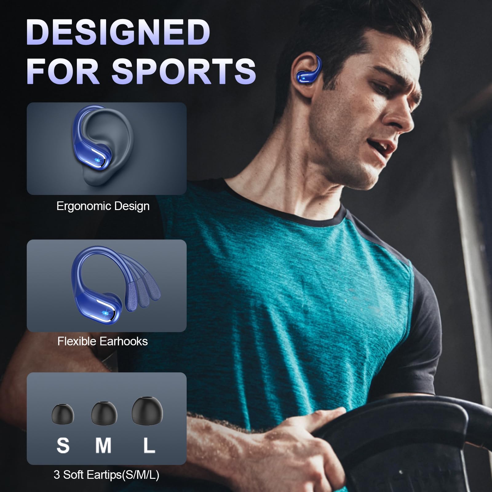 Cuffie Bluetooth 5.4 Sport, Auricolari Bluetooth 75 Ore HiFi Stereo,Cuffie Wireless Impermeabili IPX8,4 ENC Cancellazione Rumore Mic,Con Display a LED, Headphones Per Corsa e Sport Estremi, USB-C