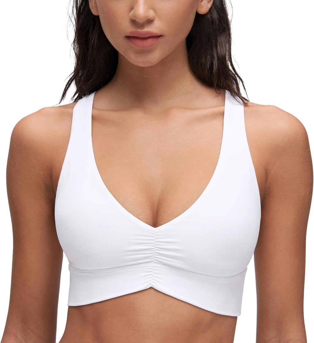 CRZ YOGA Butterluxe Donna Increspato Sport Reggiseni Collo a V Incrocio Schiena Yoga Canotta Tops