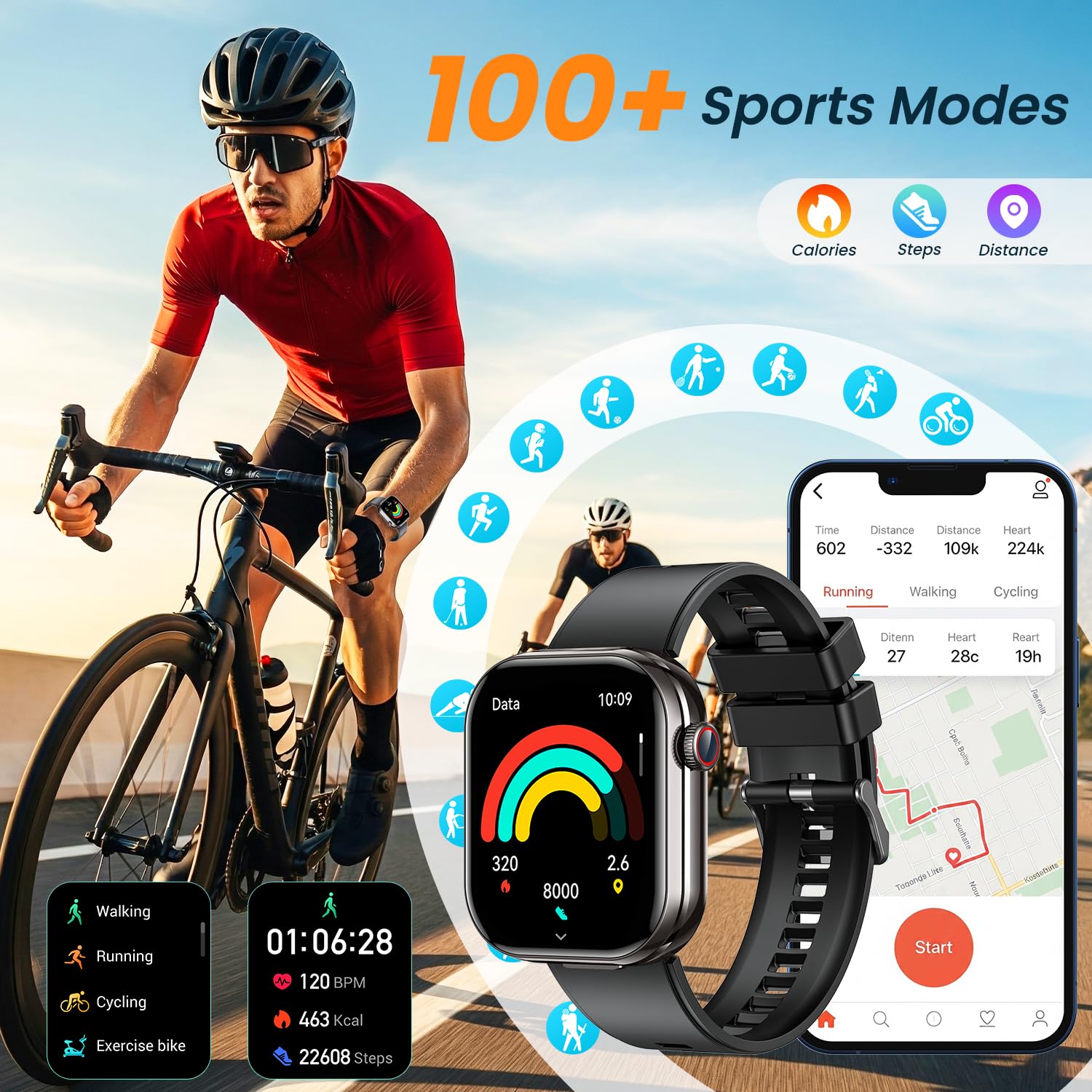 Smartwatch Donna Uomo con Auricolari Bluetooth: 2.02" Orologio Smart Watch Effettua Risposta Chiamate 100 Modalità Sportive Fitness Tracker IP67 Impermeabile WhatsApp Notifice Compatibile Android iOS