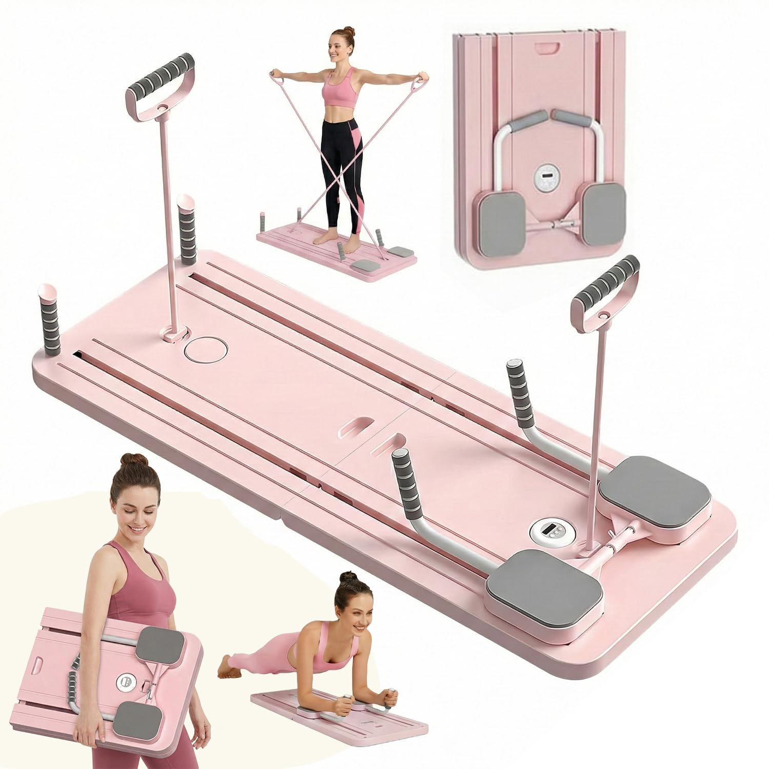 Saha® Tavola Pilates Reformer | Attrezzo Addominali Fitness Casa con Bande di Resistenza, Maniglie e Timer | Yoga Core Allenamento Corpo Completo | Original Corner