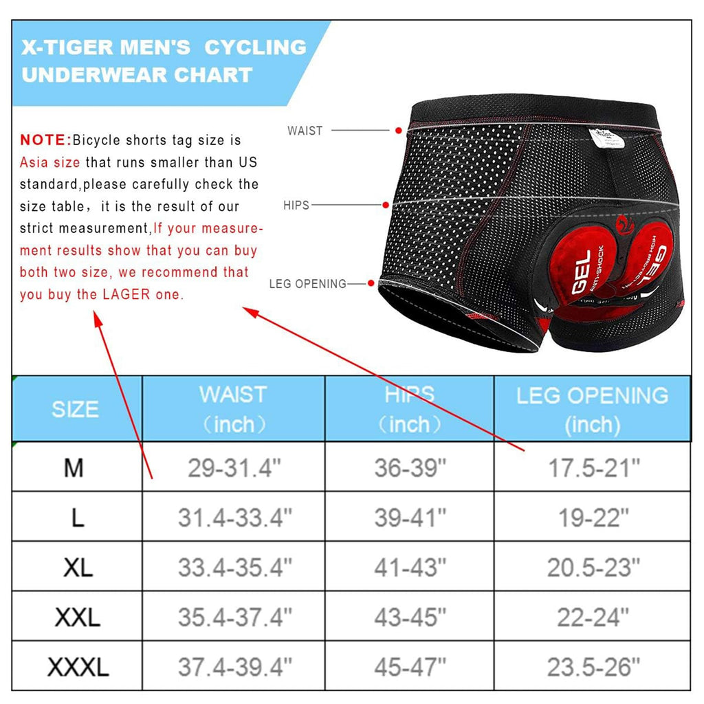 X-TIGER Cuissard cycliste homme avec rembourrage gel 5D respirant sous-vêtement caleçon de cyclisme pour vélo