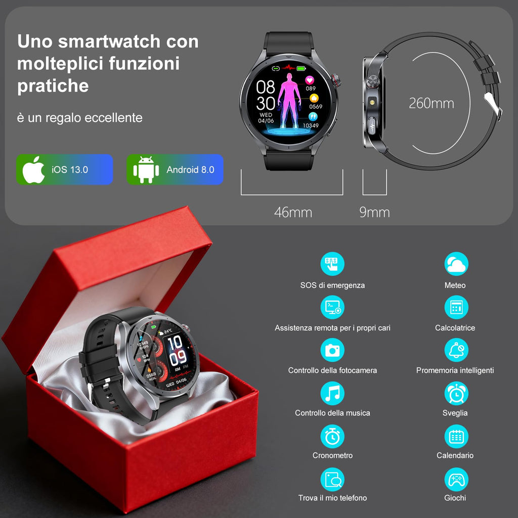 YUPENG 2026 Nuovo AI Smartwatch Uomo ChatGPT ECG/HRV/Lipidi/Acido Urico/BMI, 1.53" Orologio Fitness Chiamate/Torcia, 24H Pressione Sanguigna/Sonno/Temperatura/Cardiofrequenzimetro/SOS, Android iOS