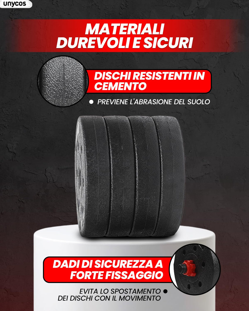 unycos - Manubri Regolabili con Dischi 10-40 kg【E-Book con 50 Esercizi】Coppia di Pesi con Barra di Collegamento Antiscivolo per Allenamento, Palestra in Casa, Fitness (Red/Orange Transformer)