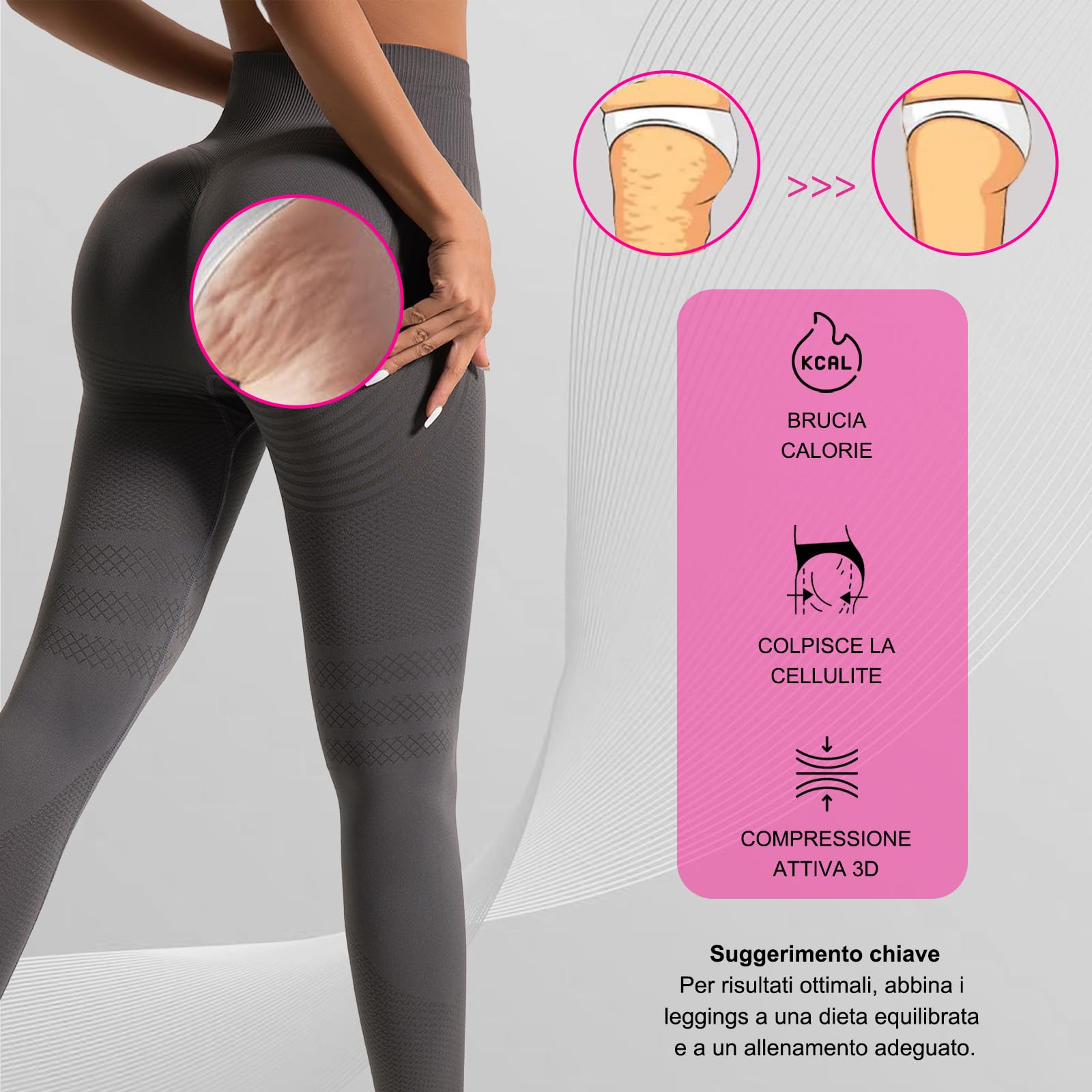 Deedlite Leggins Anticellulite Donna, Leggings 3D Modellanti a Compressione Graduata, Pantacollant Sportivi per Yoga e Uso Quotidiano