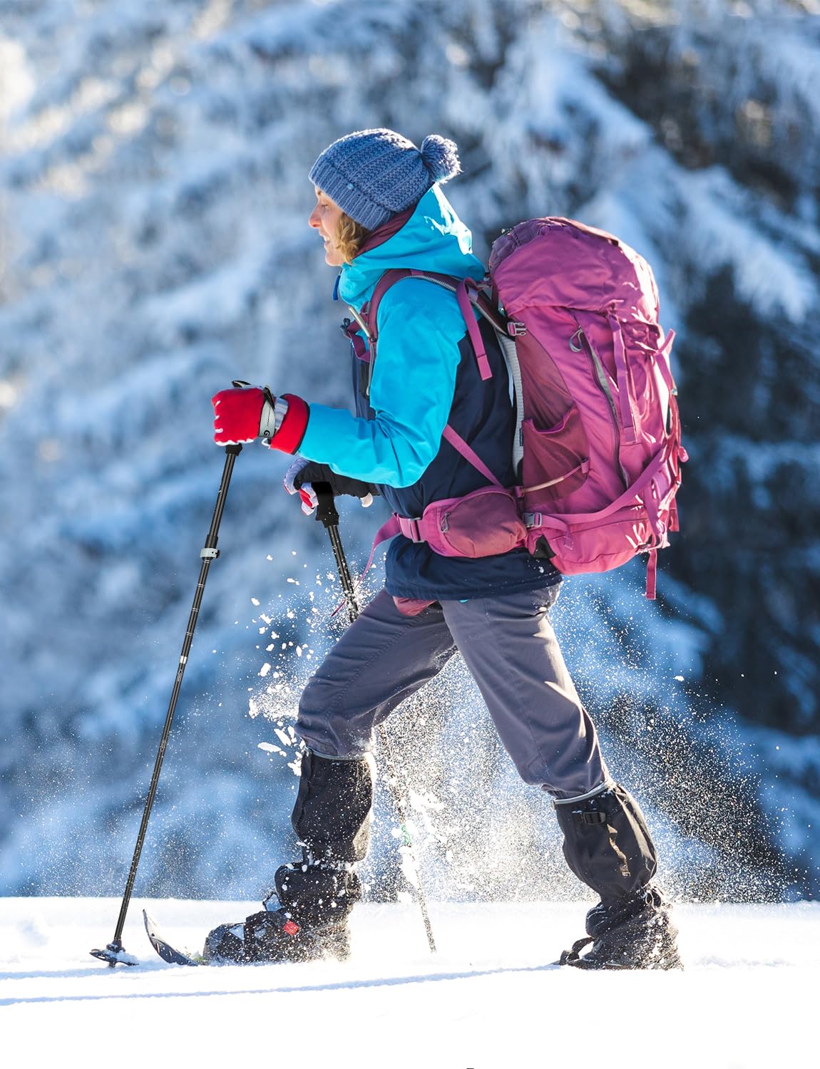 Glymnis Bastoni Trekking Bastoncini da Trekking Pieghevoli e Antiurto 110-130cm 5 Sezioni in Alluminio 7075 Impugnatura in Eva Punta in Carburo di Tungsteno per Escursioni 1 Paio