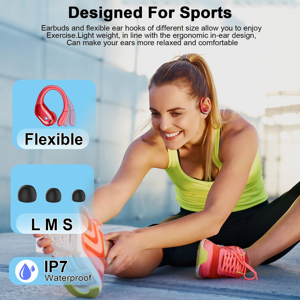 Cuffie Bluetooth 5.4 Sport, Auricolari Bluetooth 75 Ore HiFi Stereo,Cuffie Wireless Impermeabili IPX8,4 ENC Cancellazione Rumore Mic,Con Display a LED, Headphones Per Corsa e Sport Estremi, USB-C