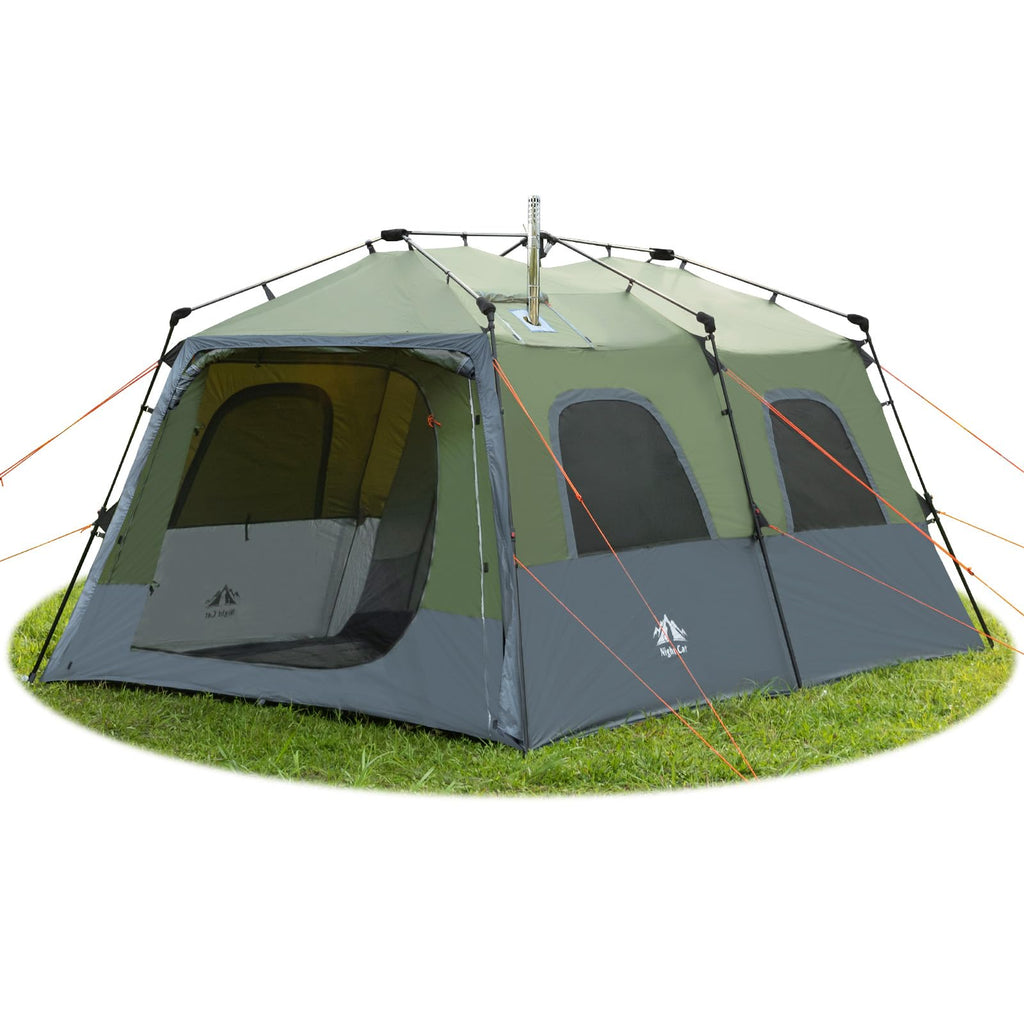 Night Cat Tenda Familiare per 8 Posti: Tenda Automatica Impermeabile Invernale Veranda con Stufa da 2 camere Grandi per Campeggio Esterno