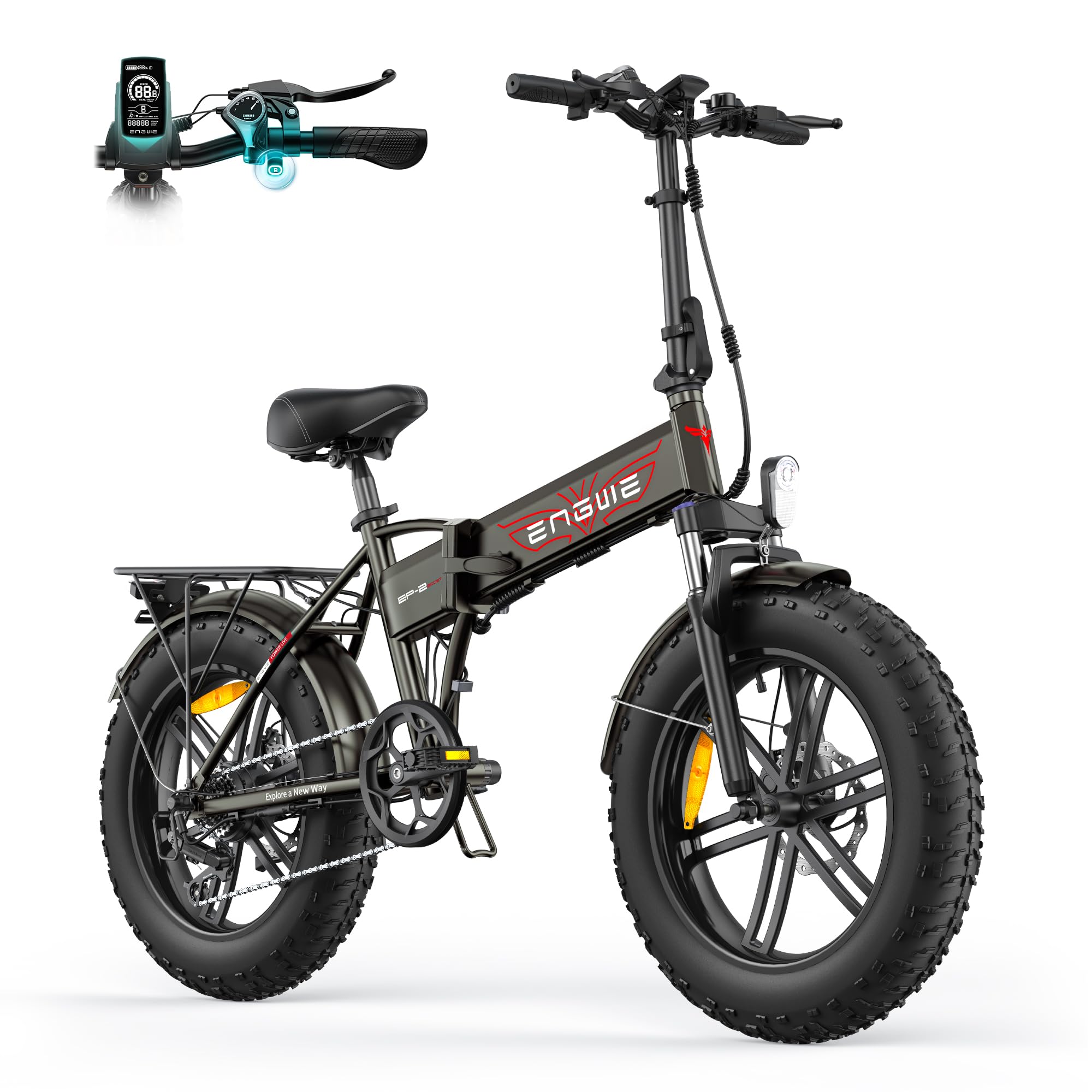 ENGWE Bici Elettrica Pieghevole, Bicicletta Elettrica da 48V 13Ah Batteria Rimovibile, Autonomia di 50-120 km E-bike，20"×4.0" Fat Tire 7 Velocità ebike da per Ogni Terreno, EP-2 BOOST