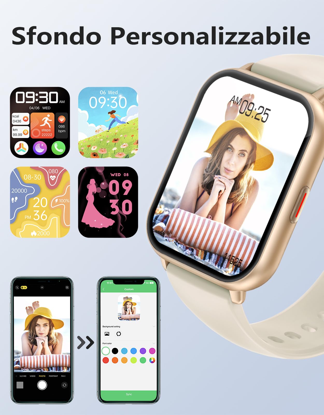RUIMEN Smartwatch Donna Chiamate Bluetooth Musica Orologio Sportive Contapassi da Polso Cardiofrequenzimetro Saturazione Ossigeno Fitness Tracker Ciclo Mestruale Controllo Sonno per Android iOS Rosa