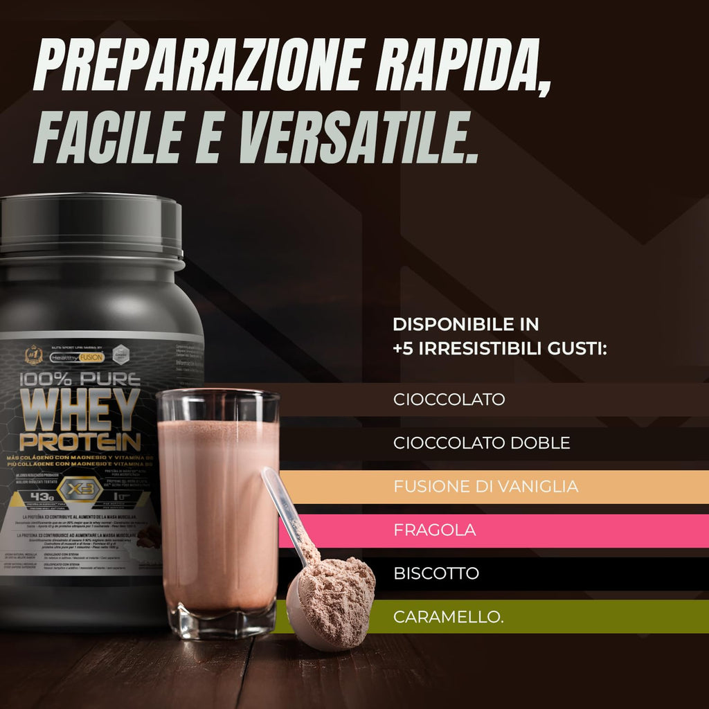 Whey Protein | Proteina Whey pura con Collagene + Magnesio | Migliora i tuoi allenamenti | Protegge e aumenta la massa muscolare | 1000g di proteina (Cioccolato)