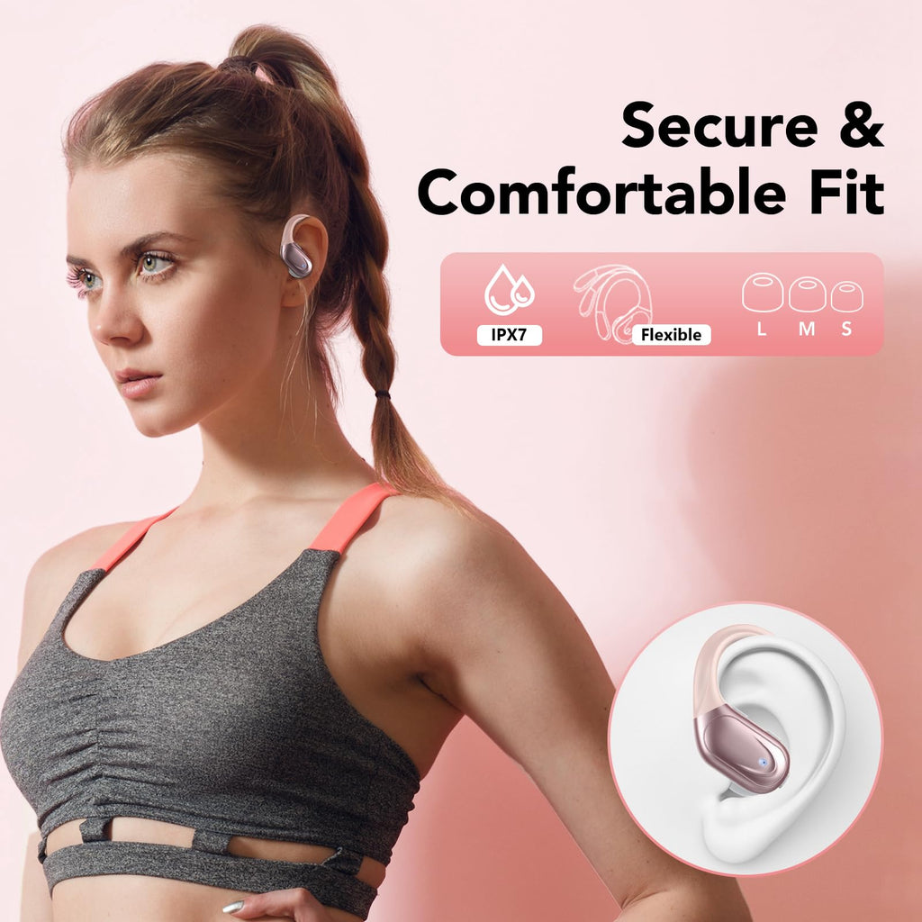 Cuffie Bluetooth, Sport Auricolari Bluetooth 5.3 con Gancio per Orecchio, 60H con Indicatore LED per Cassa di Ricarica, Chiamata ENC HD, Vestibilità Comoda, Basso Profondo, IPX7 Impermeabile(Nero).